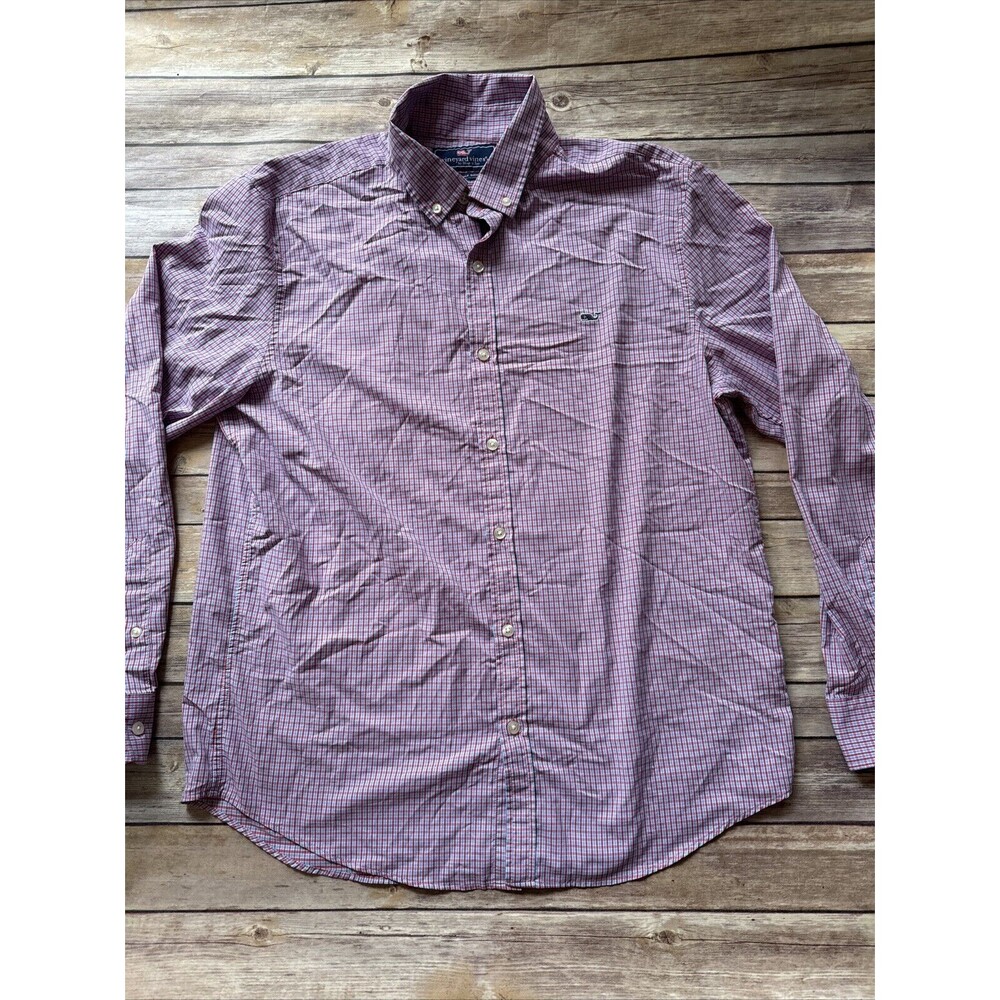 Vineyard Vines Slim Fit Whale Shirt Mens Large Red Gingham Plaid Performance